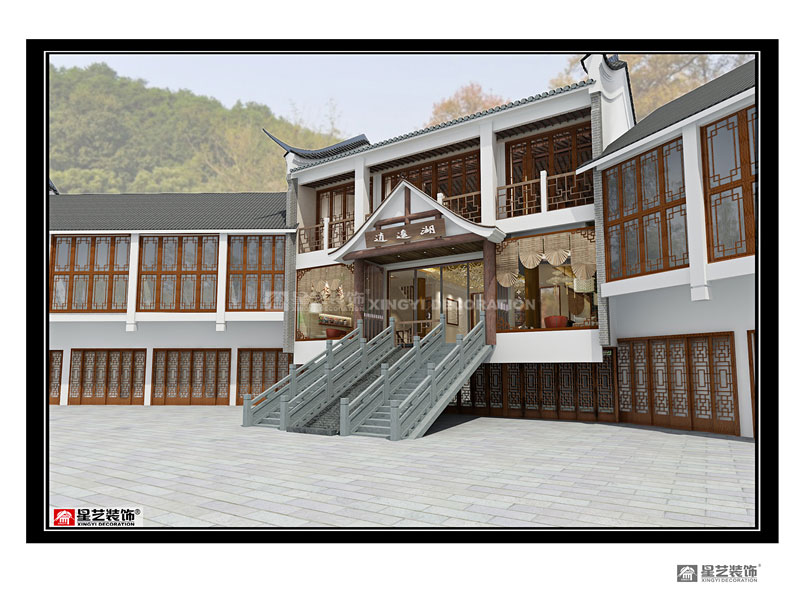 逍遙湖酒店門(mén)頭白天效果